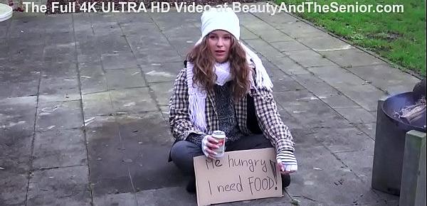  Homeless Girl Begging for Old Cock